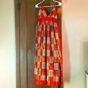Beautiful flowy maxi dress in Orange and mosaic print. One size. Bundle save 25%